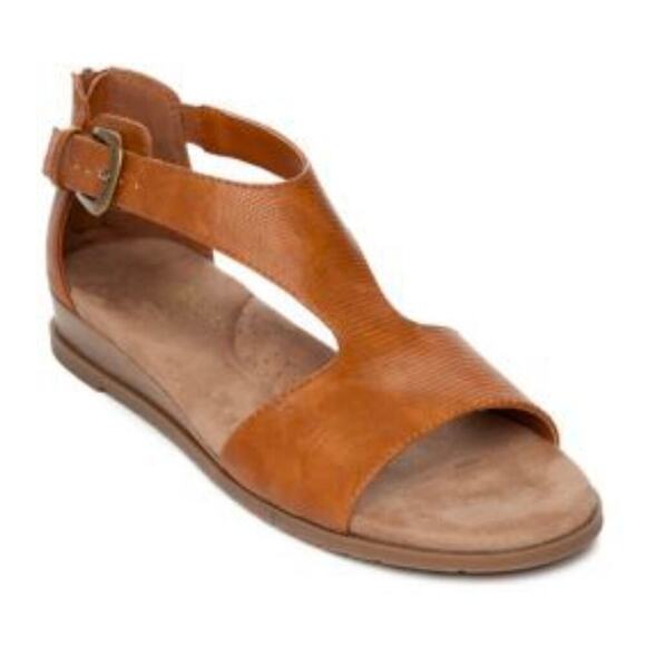 Kim Rogers Shoes - Kim Rogers Finley Faux Leather Brown Low Wedge Sandal Shoes Size 6M